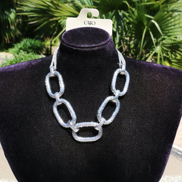 Boho Statement Necklace Large Link Silvertone NWT - Picture 2 of 6